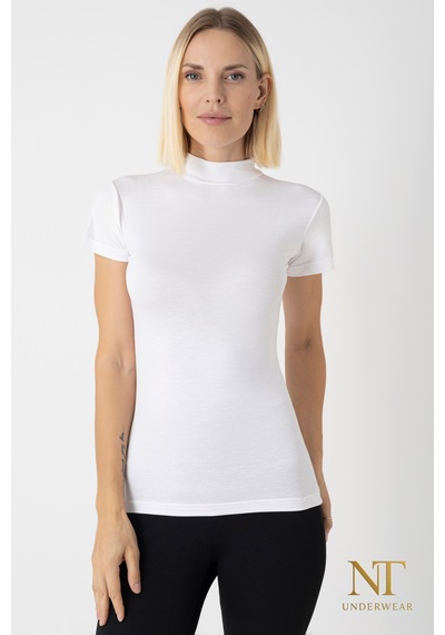 Nt Underwear Kadın Bambu Balıkçı Yaka Yarım Kol Body - T-shirt Hafif, Rahat Ve Şık Beyaz