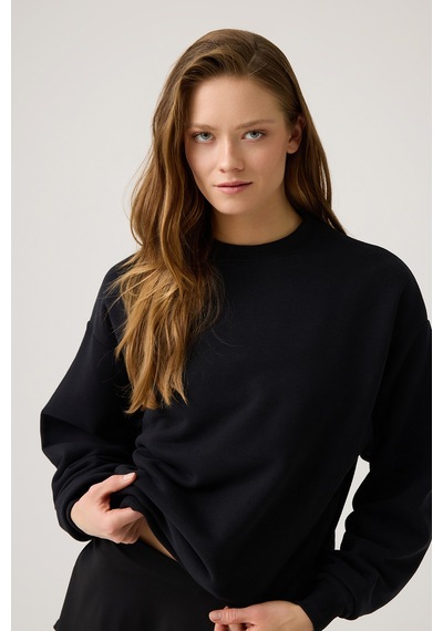 Los Ojos Siyah Geniş Kalıp Bisiklet Yaka Sweatshirt Crew Neck Siyah Siyah