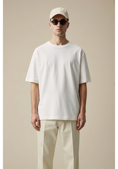 Erkek Oversize Basic Tişört Unisex %100 Pamuk Rahat Kalıp Beyaz