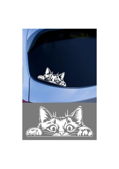 Cam Ve Metal Yüzeye Uygun Kendinden Yapışkanlı Kedi Oto Sticker, 15x15 Cm Abanoz