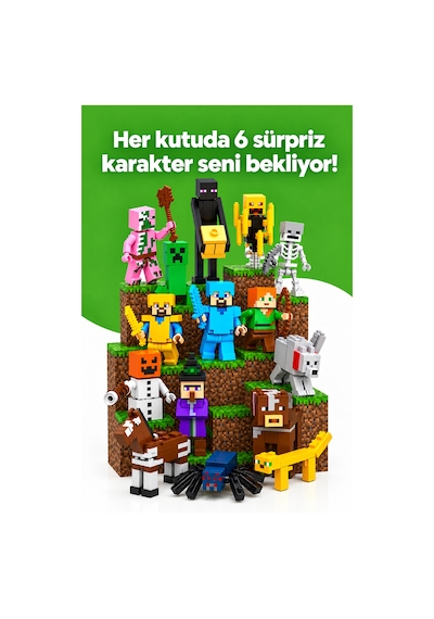 200 Adet Minecraft Manyetik Blok + 3 Farklı Saklama Kutusu +6 Karakter Hediye