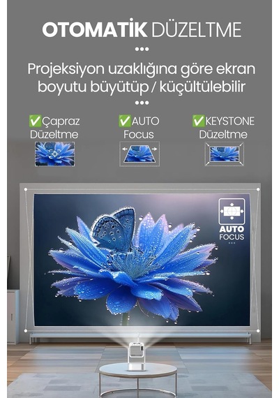Profesyonel Akıllı Sinema Projeksiyon Cihazı Projektör Ekran Yansıtma Wifi Bluetooth 5.4 300 Ansı Full Hd 4k Destek 30-200 İnç