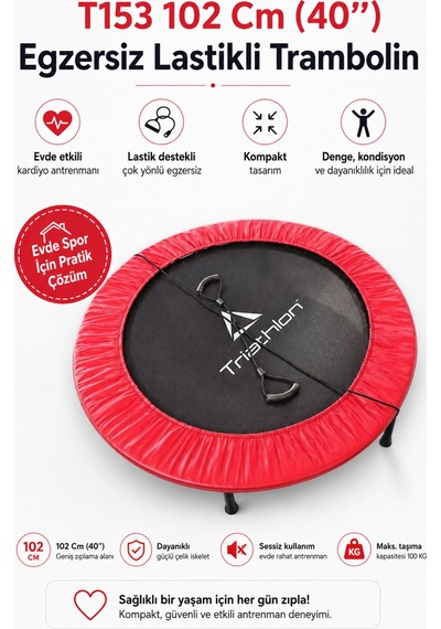 102 Cm 40 İnç Egzersiz Lastikli Trambolin Ev Tipi Fitness Kardiyo Ve Kondisyon Trambolini Kırmızı