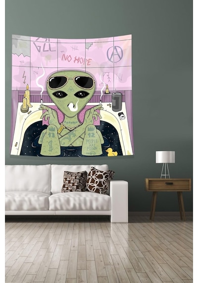 Pelangi Multirenk Küvetin Içindeki Uzaylı Leke Tutmaz Kadife Kumaş Duvar Örtüsü Duvar Halısı Tapestry Kwll352, Çok Renkli