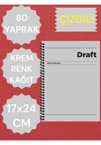 Çizgili 17x24 Cm Sert Kapak Not Defteri Krem Renk Kağıt 80 Yaprak Ten