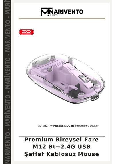 Premium Bireysel Fare M12 Bt+2.4g Usb Şeffaf Kablosuz Mouse