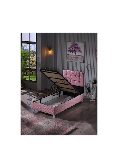 Beehanem Bengü Genç Odası Baza + Yatak + Başlık Seti 100x200 Pembe Geniş Tek Kişilik Modern 3'lü 100 x 200
