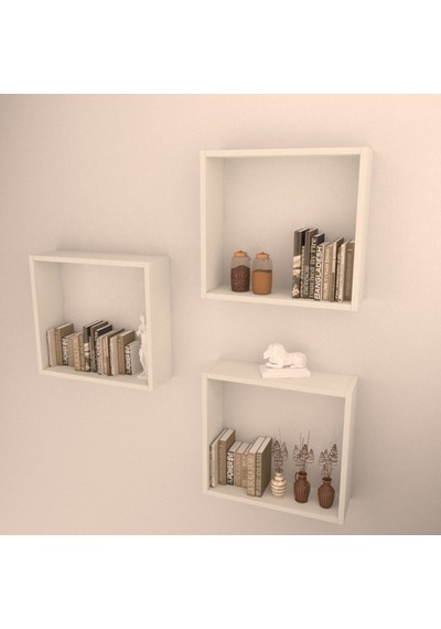Rafkestir 3 Lü Box Raf Set Beyaz ( Mat )