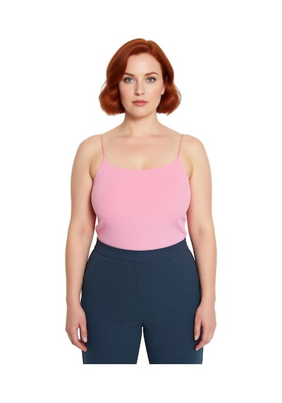 Ersefa Kadın Crop Fitilli Kaşkorse Bluz Kare Yaka İnce Askılı Günlük Giy Pembe