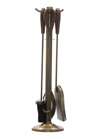 Yargıcı Deri Detaylı Metal Şömine Aksesuarı 17x17x60 Cm 26knha1003n St
