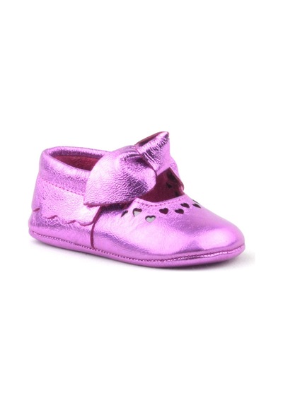 Hapshoe Kids Hakiki Deri Fuşya Fiyonklu Lastikli Bebek Patik Pembe
