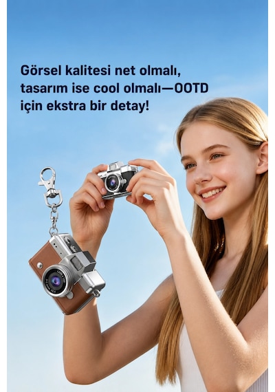 Cepaks Lk-027 Beyaz Retro Mini Dijital Fotoğraf Makinesi Hd Video, Katlanabilir Ekranlı 48 Mp Flaşlı