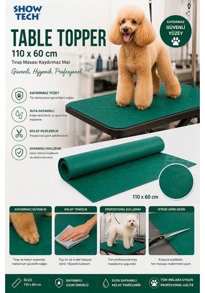 Showtech Köpek Tıraşı İçin Masa Kaydırmaz Mat - 110 X 60 Cm Yeşil