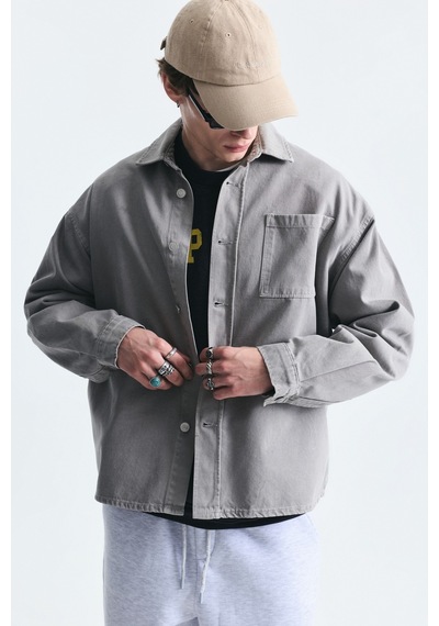 Vamos Oversize Denim Gömlek Gri