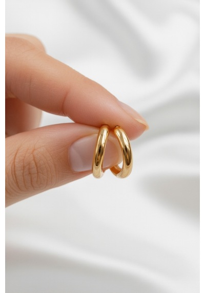 Çekirdekjewelry 925 Ayar Gümüş Düz Sade Halka Küpe Sarı