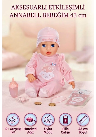 Baby-born Etkileşimli Anabelle 8 Fonksiyonlu Su İçen Altını Islatan Bezli 43 Cm Oyuncak Bebek