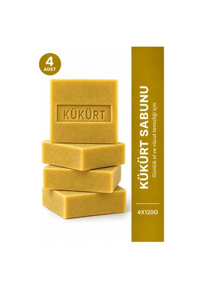 Kükürtlü Sabun 4'lü Paket 4 x 120 g Kükürt Sabunu Zeytinyağı Bazlı E Vitaminli El ve Vücut Sabunu