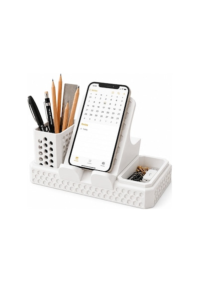 Masaüstü Telefon Standı Ve Kalemlik Organizer Çok Amaçlı Masa Düzenleyici Telefon Tutucu Siyah - Beyaz