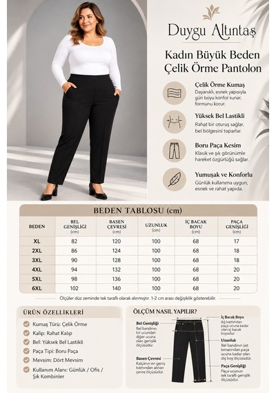 Duygu Altıntaş Kadın Büyük Beden 4 Yönlü Likralı Çelik Örme Boru Paça Pantolon Siyah - 938102309 Siyah - 938102309 Siyah Duygu Altıntaş Kadın Büyük Beden 4 Yönlü Likralı Çelik Örme Boru Paça Pantolon Siyah - 938102309 Siyah - 938102309 Siyah