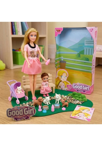 Good Girl Anne Kız Pet Shop Oyun Seti - 29 Cm Oyuncak Bebek, Yavru Köpekler Ve Pusetli Evcilik Seti Sarışın