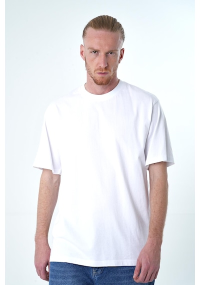İntersivin Oversize Düz Beyaz Erkek T-shirt Beyaz