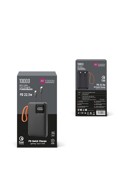 10.000 Mah Mini Kablolu Hızlı Powerbank 22w Pd Quick Fast Taşınabilir Şarj Cihazı Siyah