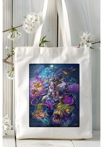 Art Hediye Hearthstone Oyun Baskılı Bez Çanta Omuz Çantası Kişiye Özel Model 12 Çok Renkli