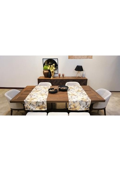 Jakarlı Dokuma Dekoratif Runner 45x140 Cm Sarı Çiçekli Desenli Diğer