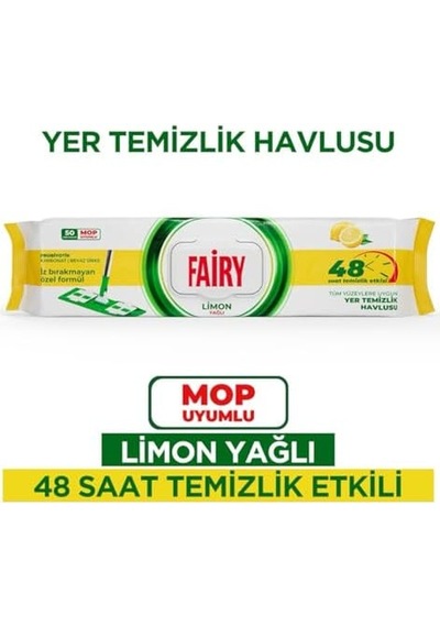 Çok Amaçlı Mop Uyumlu Yer Temizlik Havlusu 50 Yaprak Limon Yağlı Beyaz Sirke Karbonat 48 Saat Temizlik Etkili İz Bırakmayan Formül 0