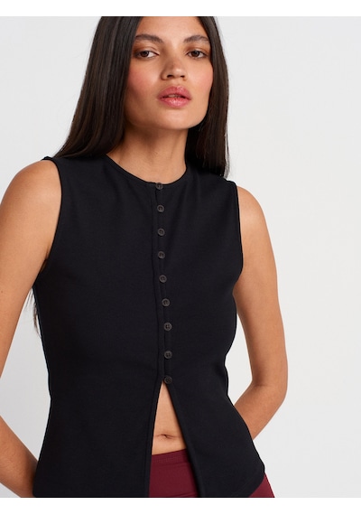 Dilvin 31701 Düğme Detaylı Kolsuz Top-siyah Siyah