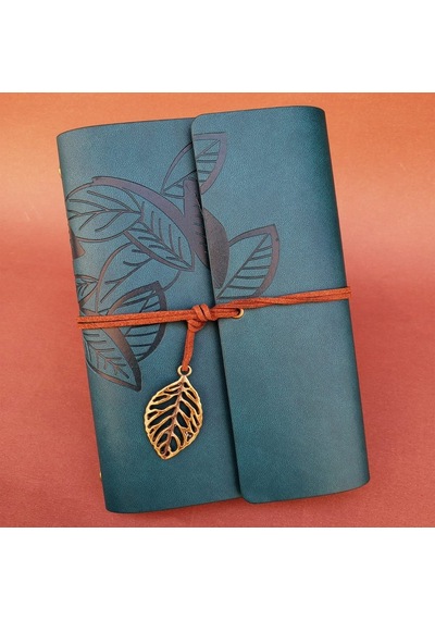Deri Yaprak Desenli Petrol M.isi Defter