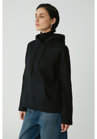 Ethıquet Pıper Kadın Içi Polarlı Yumuşacık Comfort Fit Kapüşonlu Kanguru Cepli Siyah Sweatshirt