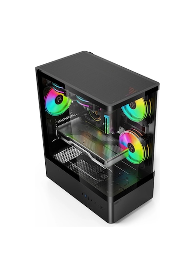 Gametech Intense Black 500w 80+ Plus Tuş Kontrollü Rgb 5x120 Mm Fan Gaming Siyah Bilgisayar Kasası
