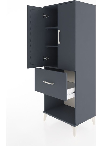 Hyperion Dolap 3 Raflı Tek Çekmeceli 2 Kapaklı 60x44x163 Antr... Antrasit