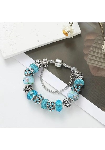 Yeni Tarz , Baby Blue Crystal Mavi Aşk , Sevgi Charmlı Bileklik, Ahşap Kutu İçerisinde Gümüş Gümüş