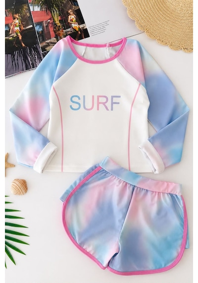 Minigimin Cicileri Surf Pastel Batik Desenli Kız Çocuk Mayo Takımı - Turkuaz