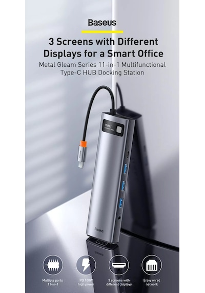 Baseus Metal Gleam 11in1 Multifonksiyonel Type-C Hub Dock Station