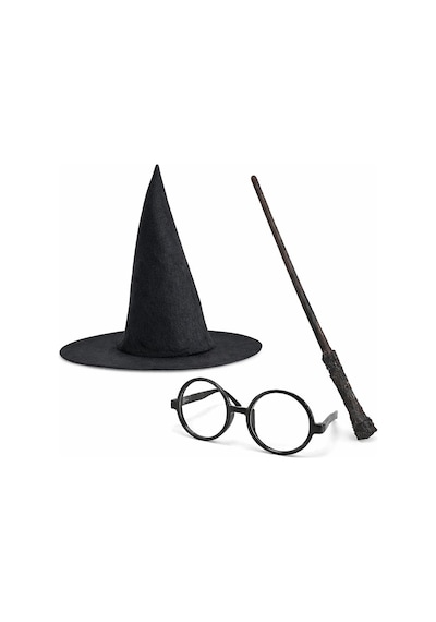 Harry Potter Tarzı Çocuk Seti Siyah Keçe Şapka, Asa, Gözlük - Kyut-758581 Renkli