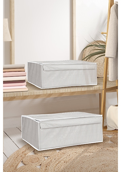 2 Adet Kapaklı Çok Amaçlı Hurç Saklama Kutusu Organizer Baza 50 X 40 X 19 Cm Gri Gri
