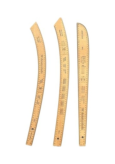 Kayın Renk Fransız 7 Parça Modelist Kalıp Çizim Seti Gönye & Pistole/pantolon, Ceket, Etek, Yaka 1