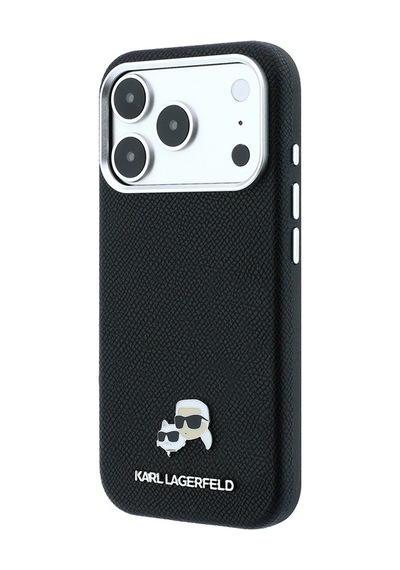 Apple Uyumlu iPhone 18 Pro Kılıf Karl Lagerfeld Lisanslı M-safe Özellikli K&c Heads Metal Logolu Pu Kapak Siyah