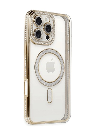 Apple İphone 16 Pro Kılıf Joke Simli Magneticsafe Kılıf - Gold Çok Renkli