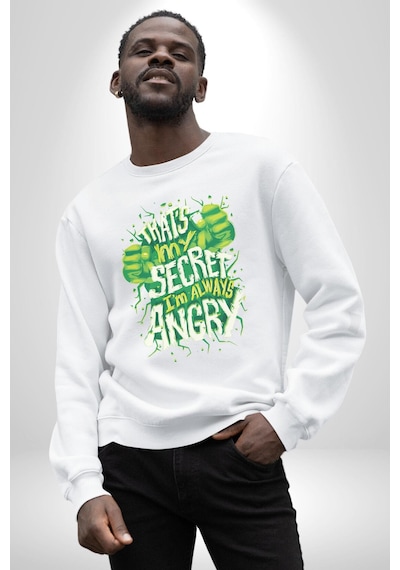 Bu Benim Sırrım Her Zaman Kızgınım Unisex Beyaz Sweatshirt Beyaz