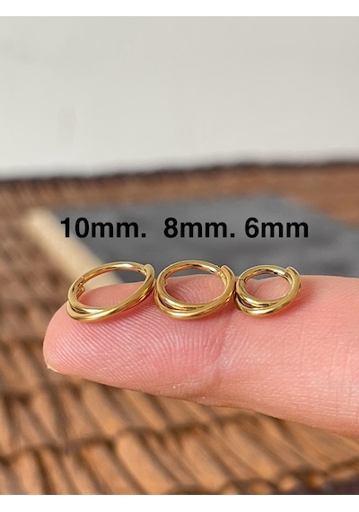 %100 Cerrahi Çelik Çift Çapraz Sıra 6 MM X 1.2 MM Altın Kilitli Halka Piercing Altın