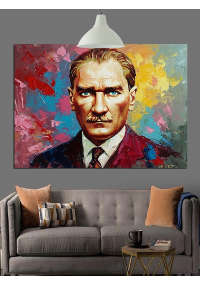 Soyut Renkli Atatürk Portresi Dekoratif Kanvas - Mdf Ahşap Tablo