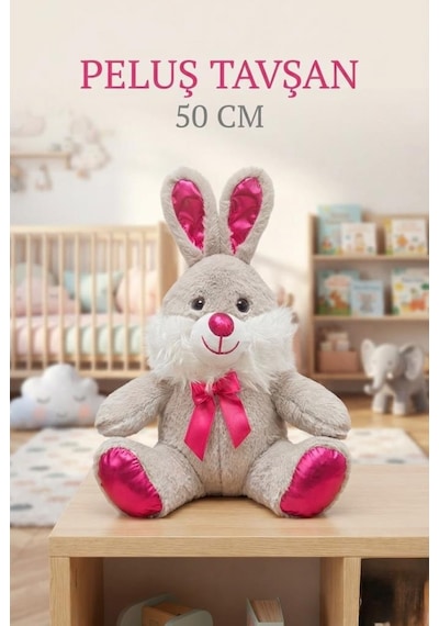 Gri Peluş Tavşan 50 Cm Sevimli Ve Konforlu Uyku Yastığı Ve Sarılma Arkadaşı Dekoratif Oyuncak Pembe