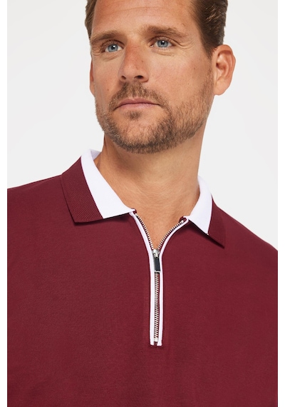 Tudors Erkek Slim Fit Dar Kesim %100 Pamuk Düz Pike Fermuarlı Bordo Polo Yaka Tişört-31111 Bordo