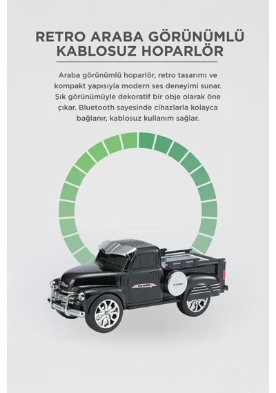 Premium Bluetooth Hoparlör Pickup Araba D54 Siyah Retro Radyolu Müzik