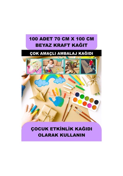 100 Adet 70cm X 100cm 120 Gr. Çift Yönlü Beyaz Kraft Ambalaj Kağıdı, Hediye Ürün Paketi, Çocuk Etkinlik Kağıdı