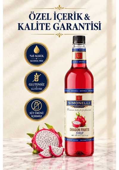Simonelli Ejder Meyvesi Dragon Fruit Pitaya Aromalı Kahve ve Kokteyl Şurubu 700 ML + Pompa